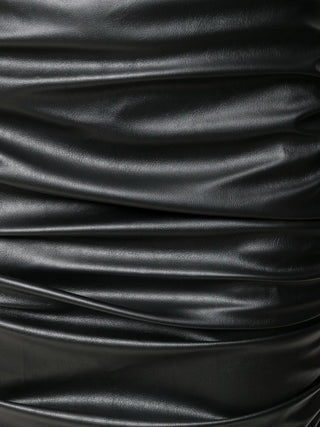 Tom Ford Faux Leather Ruched Pencil Skirt with Lace Trim