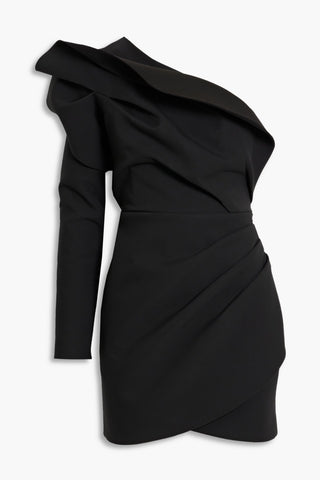 RACHEL GILBERT AURORA ONE-SHOULDER PLEATED SCUBA MINI DRESS - Size 0