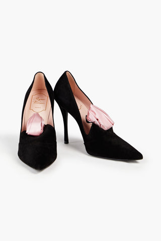 ROGER VIVIER ROSE 'N ROLL 100 APPLIQUD SUEDE PUMPS - Size 37.5