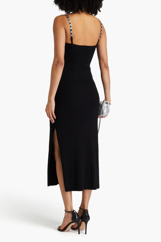 MAJE EMBELLISHED RIBBED-KNIT MIDI DRESS - Size 42