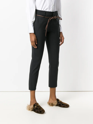Brunello Cucinelli Smooth Fabric Cropped Tapered Trousers with Drawstring Belt
