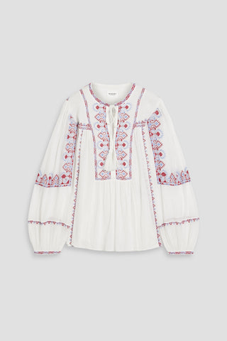 ISABEL MARANT KILEDEA EMBROIDERED COTTON-VOILE BLOUSE - Size 40