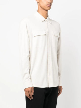 Brunello Cucinelli Melange Cotton Jersey Chest Pocket Shirt, Ecru