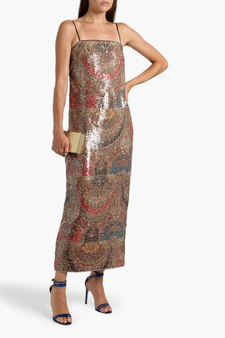 VERONICA BEARD LEDA SEQUINED PAISLEY-PRINT CHIFFON MAXI DRESS - Size 8