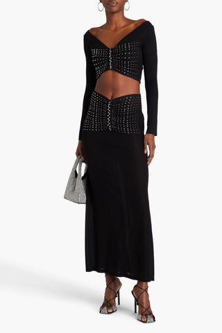 RABANNE STUDDED CUPRO-BLEND JERSEY MAXI SKIRT - Size 36