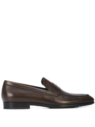 Tods Polished Leather Penny Loafers in Brown