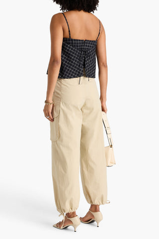 VINCE CONVERTIBLE CROPPED CHECKED WOVEN TOP - Size 8