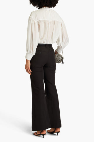 ULLA JOHNSON GABRIELLA COTTON, LINEN AND SILK-BLEND FLARED PANTS - Size 4