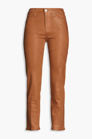 FRAME LE HIGH CROPPED COATED HIGH-RISE STRAIGHT-LEG JEANS - Size 24