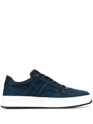 Tods Burnished Leather Lace-Up Low-Top Sneakers with Contrast Sole