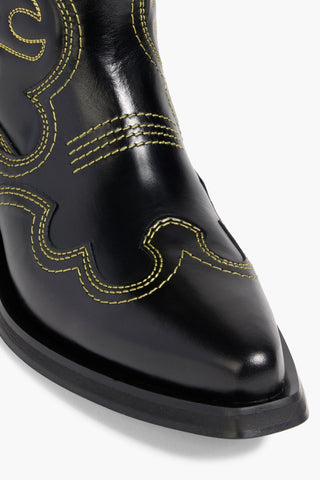 GANNI EMBROIDERED LEATHER COWBOY BOOTS - Size 41
