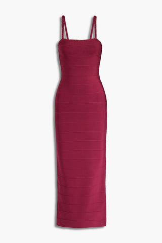 HERVÉ LÉGER CRYSTAL-TRIMMED BANDAGE MAXI DRESS - Size XL