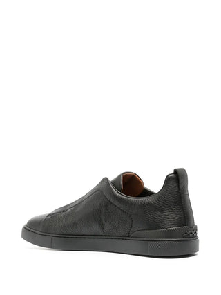 Zegna Pebbled Leather Low-Top Slip-On Sneakers
