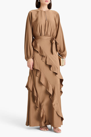 MIKAEL AGHAL RUFFLED SATIN MAXI DRESS - Size 8