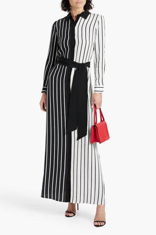 ALICE + OLIVIA CHASSIDY STRIPED CUPRO AND ECOVERO-BLEND MAXI SHIRT DRESS - Size S