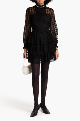 SANDRO TIERED BEAD-EMBELLISHED LACE MINI DRESS - Size 40