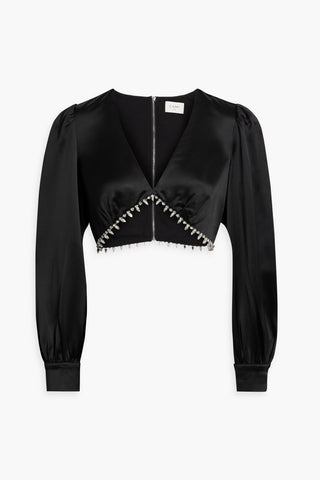 CAMI NYC ABEL CROPPED CRYSTAL-EMBELLISHED SATIN TOP - Size 4