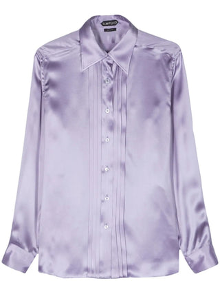 Tom Ford Silk Pintuck Front Dress Shirt Purple