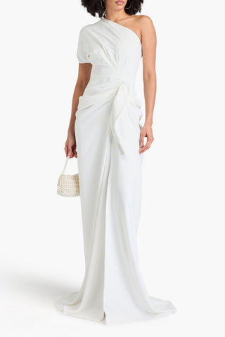 RHEA COSTA ELENA ONE-SHOULDER DRAPED CREPE GOWN - Size 40