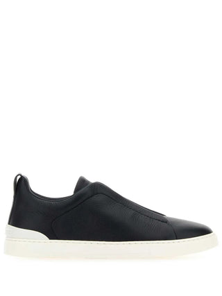Zegna Grained Leather Low-Top Slip-On Sneakers with Contrast Sole