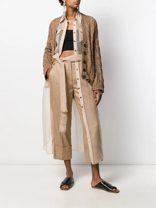Brunello Cucinelli Linen-Blend Cuffed Cropped Wide-Leg Trousers Beige