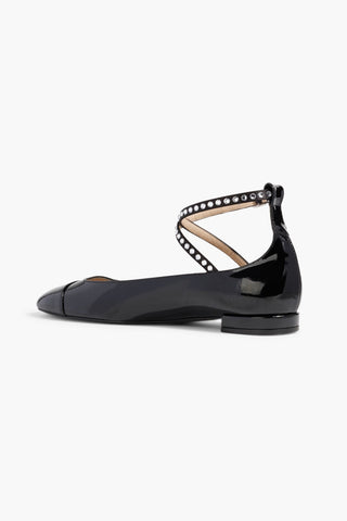 STUART WEITZMAN EDEN CRYSTAL-EMBELLISHED PATENT-LEATHER BALLET FLATS - Size 9