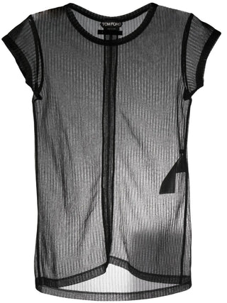Tom Ford Sheer Ribbed Short Sleeve Blouse Black