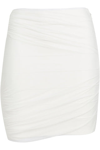 HERVÉ LÉGER STRETCH TULLE-PANELED RUCHED BANDAGE MINI SKIRT - Size XS
