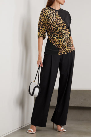 STELLA MCCARTNEY PANELED ANIMAL-PRINT SILK TOP - Size 46