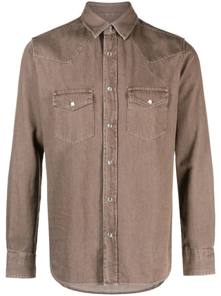 Tom Ford Faded Brown Washed Denim Western Shirt