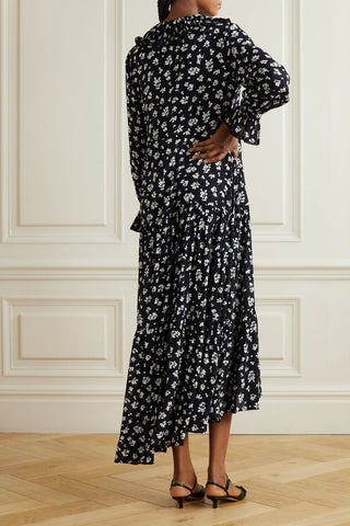 RIXO MALI FLORAL-PRINT CREPE DE CHINE MIDI DRESS - Size 8