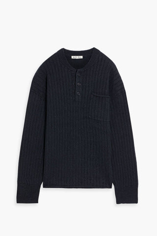 ALEX MILL SAWYER RIBBED COTTON AND LINEN-BLEND HENLEY SWEATER - Size L