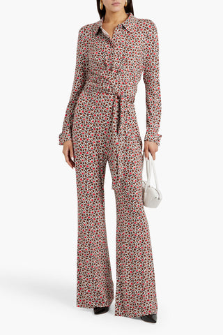 DIANE VON FURSTENBERG MICHELE PRINTED STRETCH-JERSEY WIDE-LEG JUMPSUIT - Size M