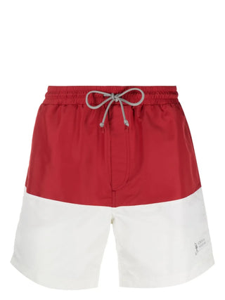 Brunello Cucinelli Color-Block Logo-Embroidered Drawstring Swim Trunks
