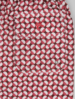 ISAIA Red White Geometric Print Swim Trunks