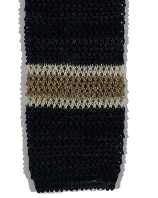 Brunello Cucinelli Navy Knit Striped Open Weave Tie