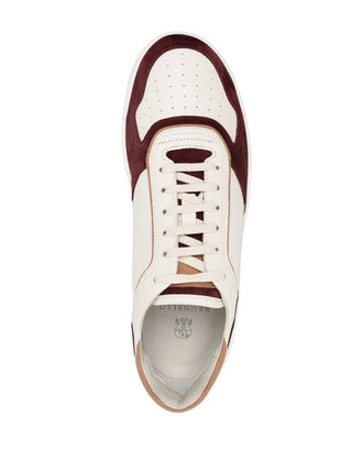 Brunello Cucinelli Leather and Suede Contrast Panel Low-Top Sneakers