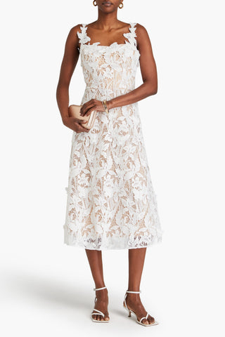 MARCHESA NOTTE FLARED GUIPURE LACE MIDI DRESS - Size 8