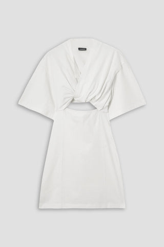 JACQUEMUS BAHIA TWIST-FRONT CUTOUT COTTON MINI DRESS - Size XL