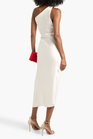 MICHELLE MASON ONE-SHOULDER RUCHED SILK-SATIN MIDI DRESS - Size 0