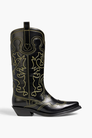 GANNI EMBROIDERED LEATHER COWBOY BOOTS - Size 41