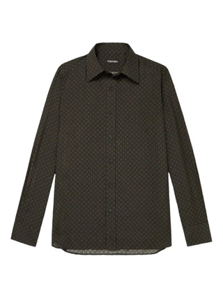 Tom Ford Dark Olive Cotton Micro-Dot Leisure Shirt