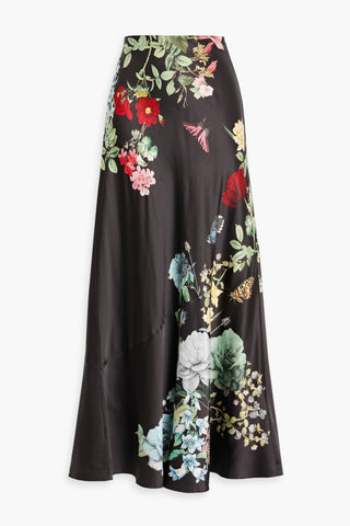 ALICE + OLIVIA TERESE FLORAL-PRINT SATIN MAXI SKIRT - Size 2