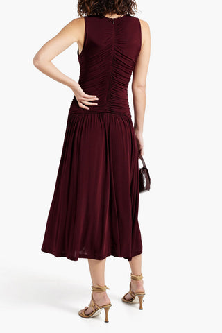 ULLA JOHNSON FLORA RUCHED STRETCH-JERSEY MIDI DRESS - Size S