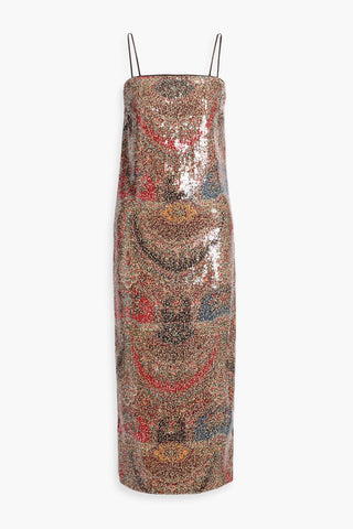 VERONICA BEARD LEDA SEQUINED PAISLEY-PRINT CHIFFON MAXI DRESS - Size 8