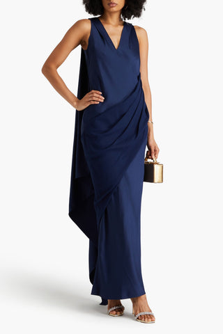 HALSTON CYRA DRAPED CREPE-SATIN PANELED CREPE GOWN - Size 2