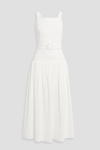NICHOLAS BELTED BRODERIE ANGLAISE COTTON MIDI DRESS - Size 2