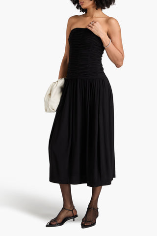 TIBI STRAPLESS RUCHED JERSEY MIDI DRESS - Size 2