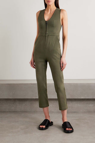 RIVET UTILITY ROCKSTAR CROPPED STRETCH-TWILL JUMPSUIT - Size S