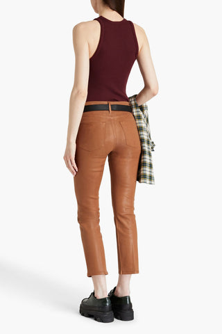 FRAME LE HIGH CROPPED COATED HIGH-RISE STRAIGHT-LEG JEANS - Size 24